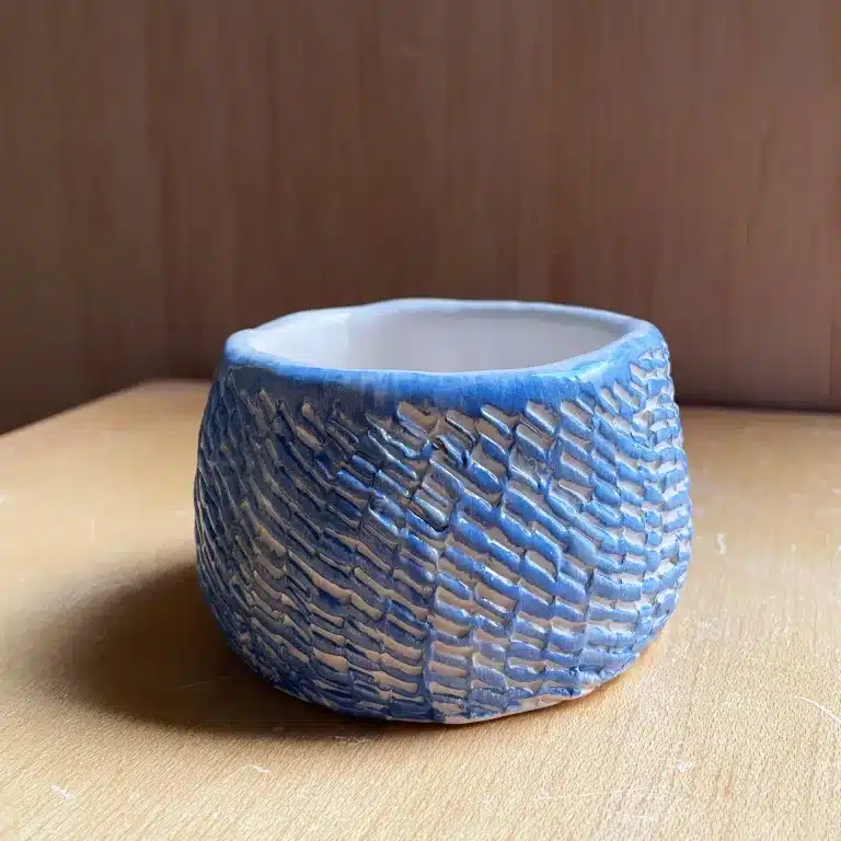 cuenco blanco y azul
