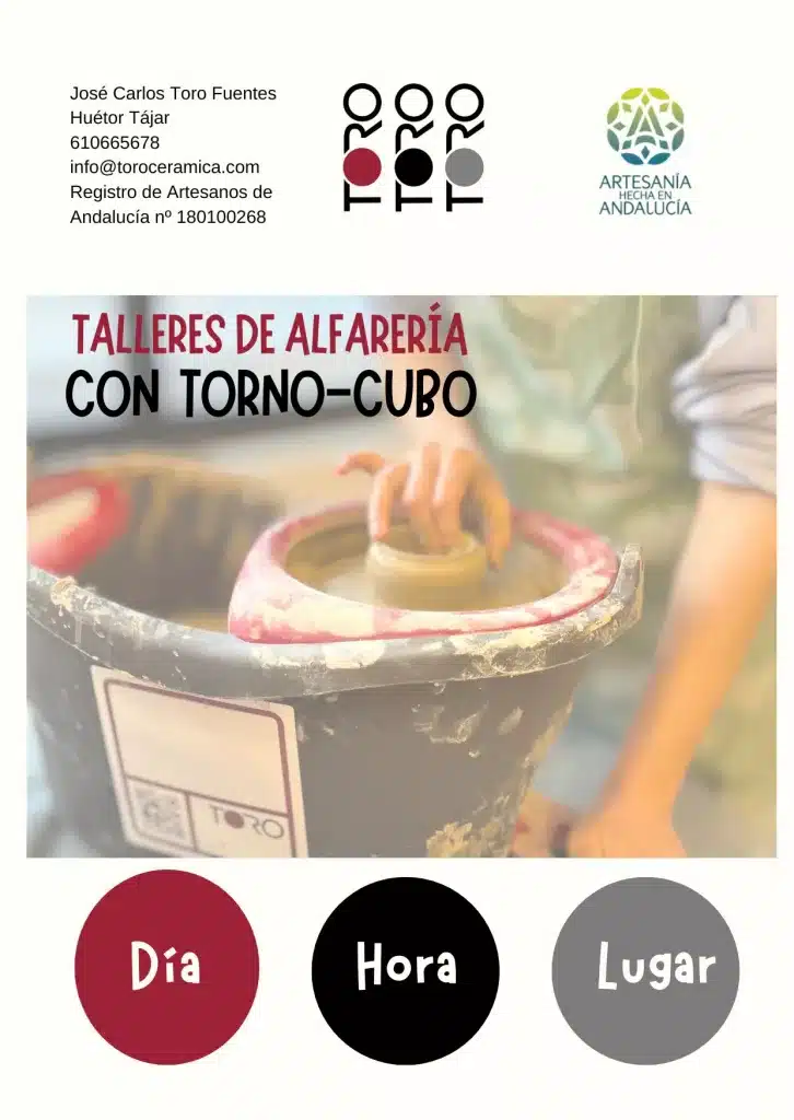 Talleres de alfarería con torno casero usando cubo de fregona: cartel